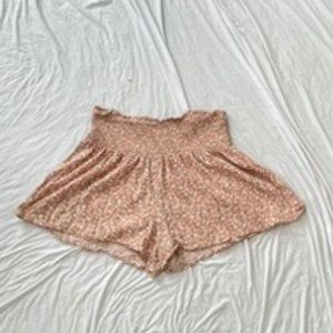 Aerie Real Good High Waisted Smocked Peachy Orange Ditsy Floral Medium Shorts